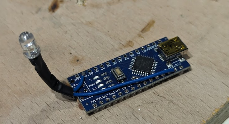 Arduino nano board with LED soldered